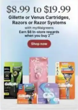 Walgreens Gillette or Venus Cartridges, Razors or Razor Systems offer