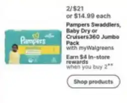 Walgreens Pampers Swaddlers, Baby Dry or Cruisers360 Jumbo Pack offer