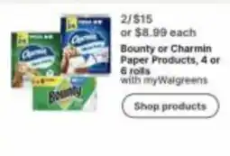 Walgreens Bounty or Charmin Paper Products offer
