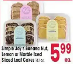 Jewel-Osco Simple Joy's Banana Nut, Lemon or Marble Iced Sliced Loaf Cakes offer