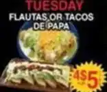 Superior Grocers Tuesday flautas or tacos de papa offer