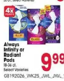 Jewel-Osco Always Infinity or Radiant Pads offer