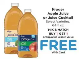 Kroger Kroger apple juice or juice cocktail offer