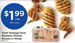 Kroger Fresh Heritage Farm Boneless Chicken Breasts or Wings offer