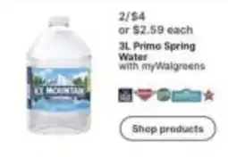 Walgreens Ice Mountain 3L Primo Spring Water offer