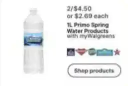 Walgreens 1l primo spring water products offer