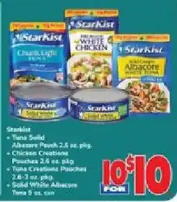 ACME Starkist Tuna Solid, Albacore Pouches, Chicken Creations Pouches, Solid White Albacore offer