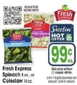 Jewel-Osco Fresh Express Spinach or Coleslaw offer