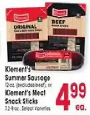 Jewel-Osco Klement's Summer Sausage or Klement's Meat Snack Sticks offer
