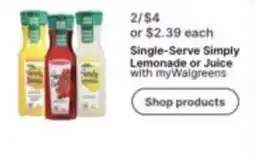 Walgreens Single-Serve Simply Lemonade or Juice offer