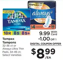 Ralphs Tampax Tampons or Always Ultra Thin Pads offer