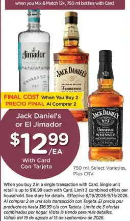 Ralphs Jack Daniel's or El Jimador offer
