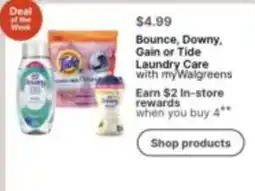 Walgreens Bounce, Downy, Gain or Tide Laundry Care with myWalgreens offer