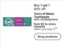 Walgreens Tom's of Maine Toothpaste offer