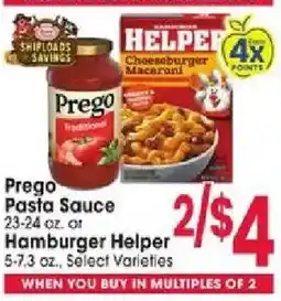 Jewel-Osco Prego Pasta Sauce or Hamburger Helper offer