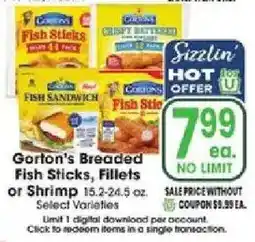 Jewel-Osco Gorton's Breaded Fish Sticks, Fillets or Shrimp offer