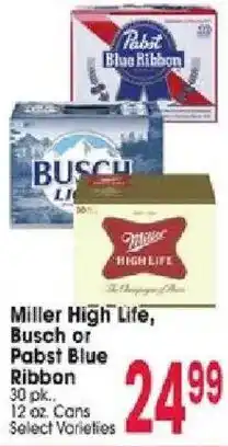 Jewel-Osco Miller High Life, Busch or Pabst Blue Ribbon offer