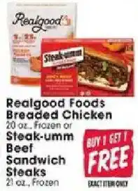 Jewel-Osco Realgood Foods Breaded Chicken or Steak-umm Beef Sandwich Steaks offer