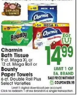 Jewel-Osco Charmin Bath Tissue or Bounty Paper Towels offer