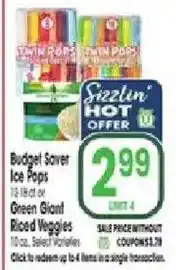 Jewel-Osco Twin Pops Budget Saver Ice Pops or Green Giant Riced Veggies offer