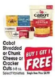 Jewel-Osco Cabot Shredded or Chunk Cheese or Cracker Cuts offer