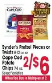 Jewel-Osco Snyder's Pretzel Pieces or Twists or Cape Cod Potato Chips offer