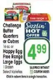 Jewel-Osco Sizzlin' hot offer challenge butter quarters or cubes or happy egg free range large eggs offer