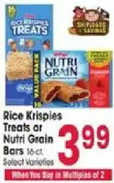 Jewel-Osco Rice Krispies Treats or Nutri Grain Bars offer