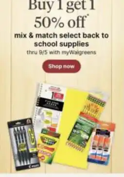 Walgreens myWalgreens select back to school supplies offer