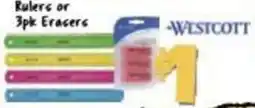 Big Lots Westcott rulers or 3pk erasers offer