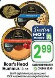 Jewel-Osco Boar's Head Hummus offer
