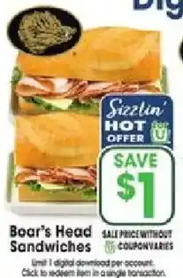 Jewel-Osco Boar's Head Sandwiches offer