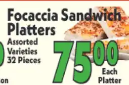 Marino's Supermarket Focaccia Sandwich Platters offer