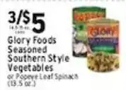 Met Foodmarkets Glory Foods Seasoned Southern Style Vegetables or Poopye Leaf Spinach offer