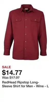 Cabela's RedHead Ripstop Long-Sleeve Shirt for Men - Wine - L offer