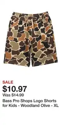 Cabela's Bass Pro Shops Logo Shorts for Kids - Woodland Olive - XL offer