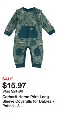 Cabela's Carhartt Horse Print Long-Sleeve Coveralls for Babies - Patina - 3 Months offer