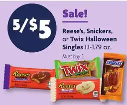 Family Dollar Reese's, Snickers, or Twix Halloween Singles offer