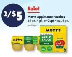 Family Dollar Mott's Applesauce Pouches 3.2 oz., 4 pk. or Cups 4 oz., 6 pk offer