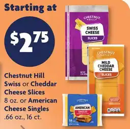 Family Dollar Chestnut Hill Swiss or Cheddar Cheese Slices 8 oz. or American Cheese Singles .66 oz., 16 ct offer