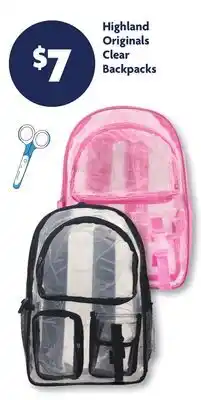 Family Dollar Highland Originals Clear Backpacks offer