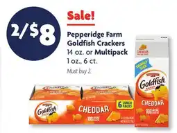 Family Dollar Pepperidge Farm Goldfish Crackers 14 oz. or Multipack 1 oz., 6 ct offer