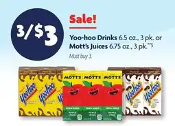 Family Dollar Yoo-hoo Drinks 6.5 oz., 3 pk. or Mott's Juices 6.75 oz., 3 pk offer