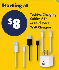 Family Dollar Techiva Charging Cables 6 ft. or Dual Port Wall Chargers offer