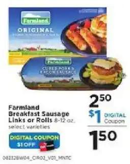Cub Foods Farmland Breakfast Sausage Links or Rolls offer