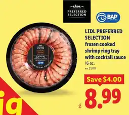 Lidl Lidl preferred selection frozen cooked shrimp ring tray with cocktail sauce offer