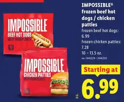 Lidl Impossible frozen beef hot dogs / chicken patties offer