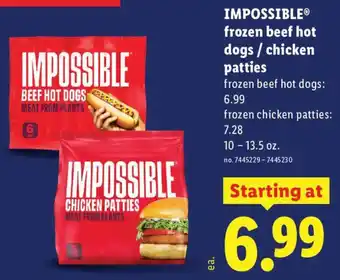 Impossible frozen beef hot dogs / chicken patties