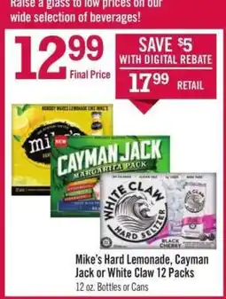Price Chopper Mike’s Hard Lemonade, Cayman Jack or White Claw 12 Packs offer