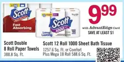 Price Chopper Scott 12 Roll 1000 Sheet Bath Tissue offer